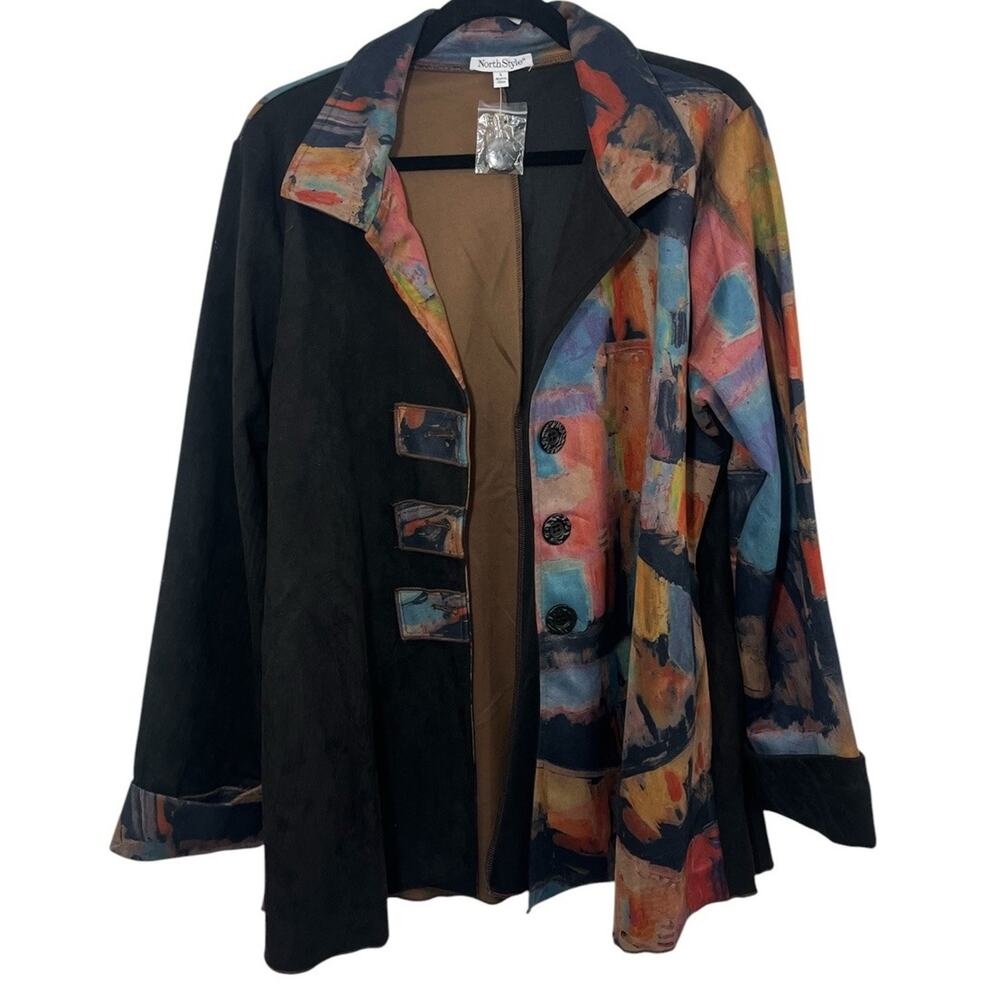 NorthStyle Collared Button Up Jacket Large Artsy Abstract Blazer Art To Wear